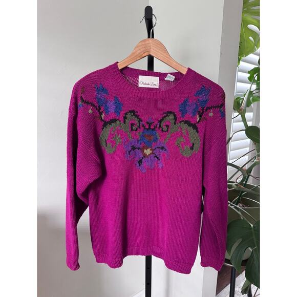 Vintage 90s Chunky Pink Floral Sweater - Picture 1 of 3